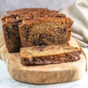 slices of banana bread swirled with chocolatey nutella