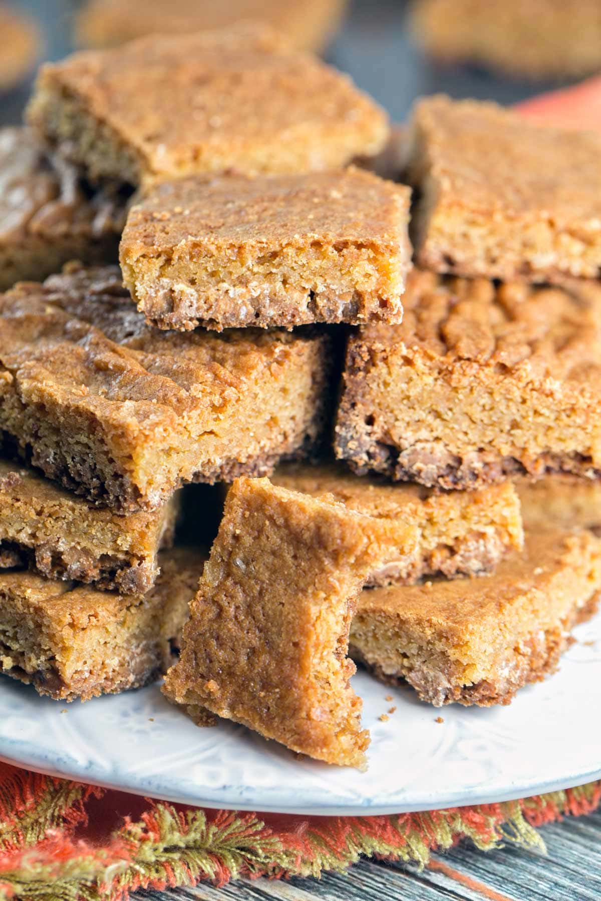 butterscotch blondie with one bite taken out