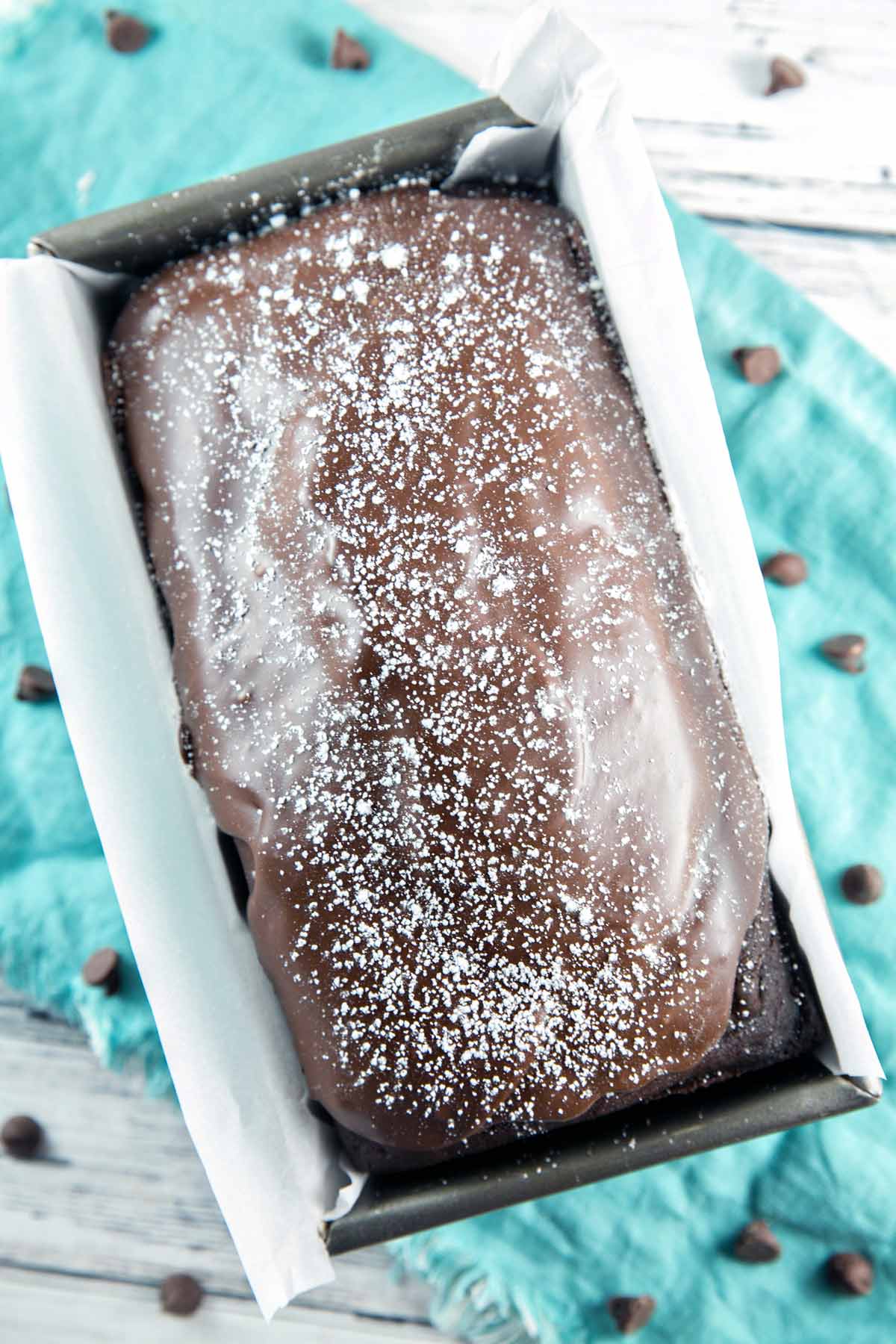 loaf of chocolate bread covered with chocolate glaze