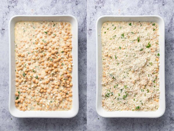 casserole before and after adding the cheese topping