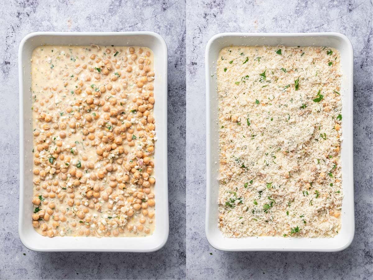 casserole before and after adding the cheese topping.