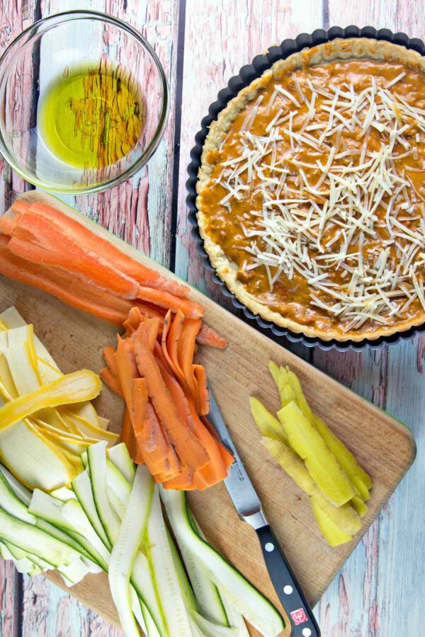 tart crust filled with sundried tomato pesto
