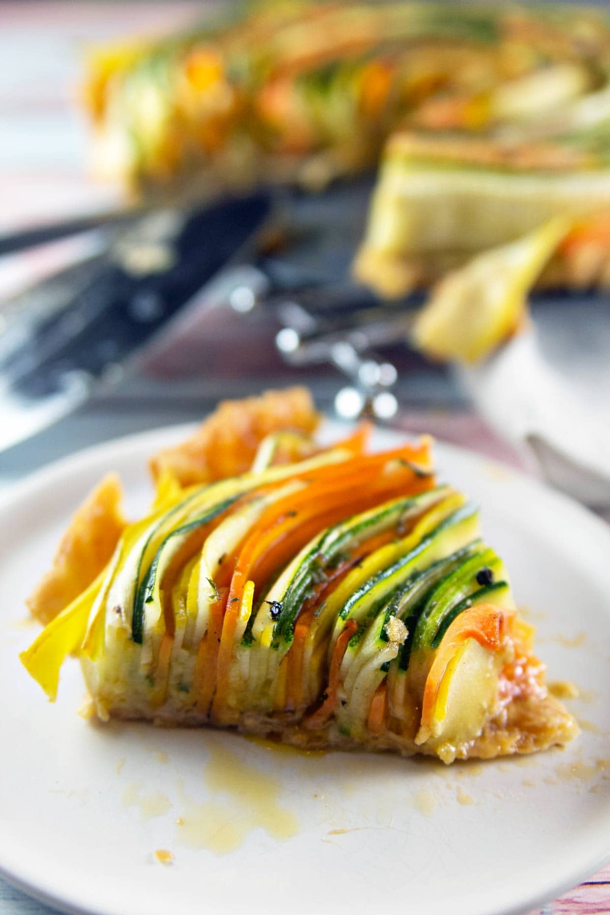 slice of vegetable tart on a plate