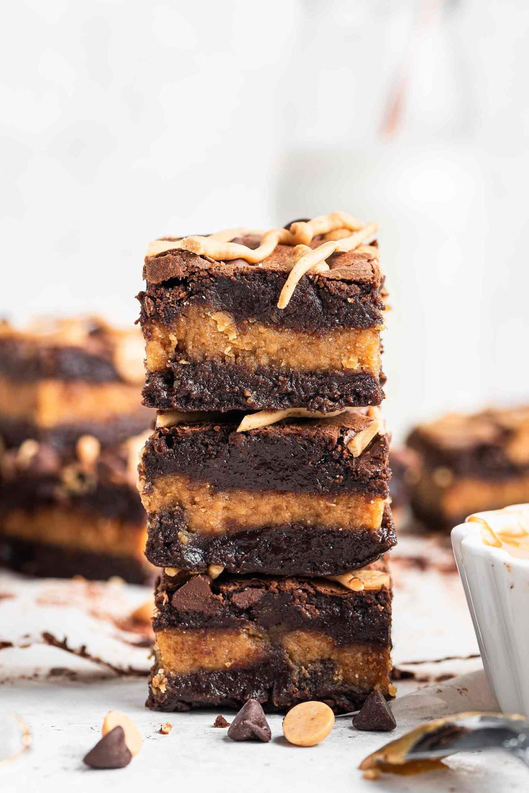 three brownies stacked on top of each other