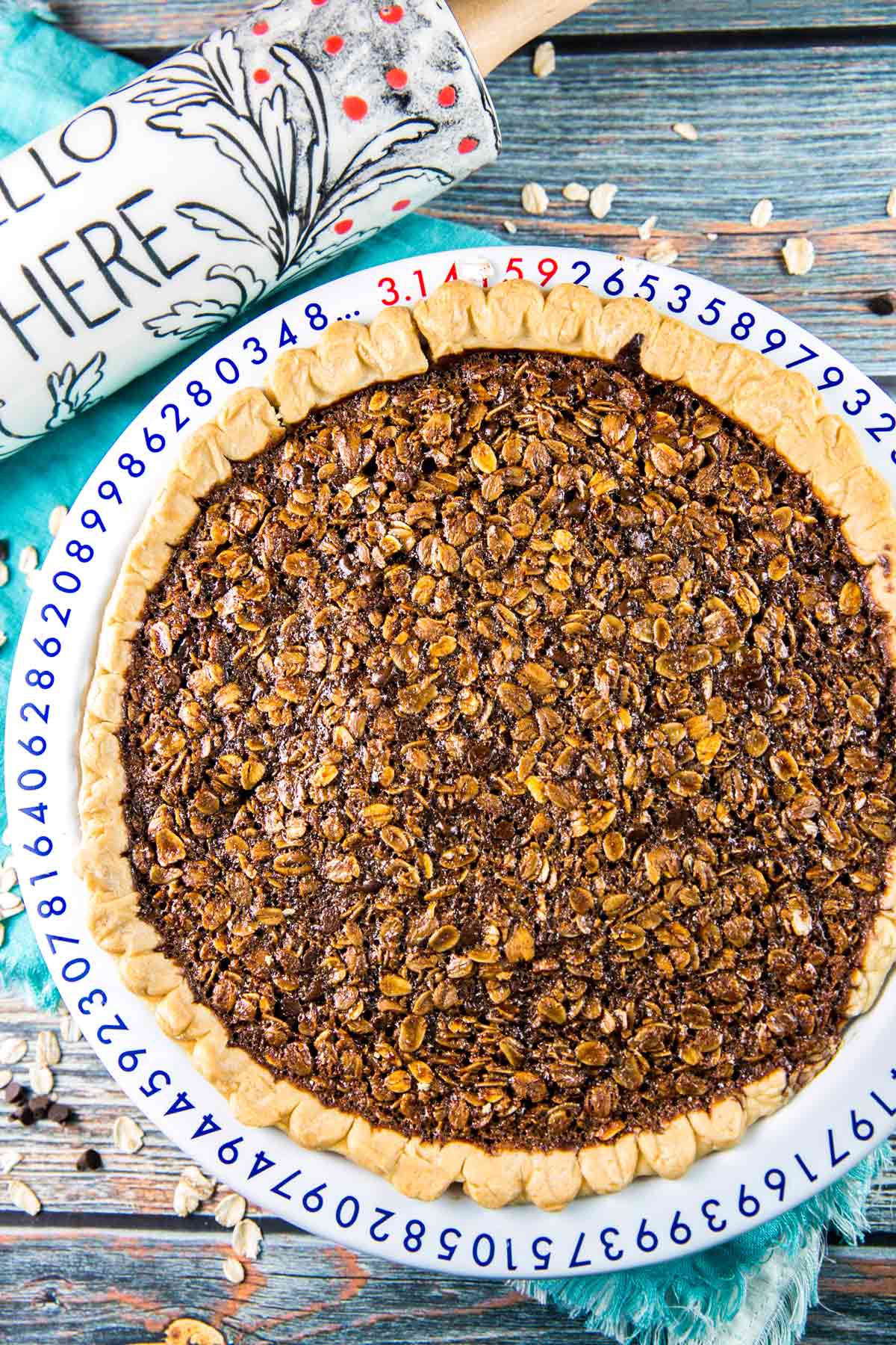 pie crust filled with a chocolate, molasses, and oatmeal filling