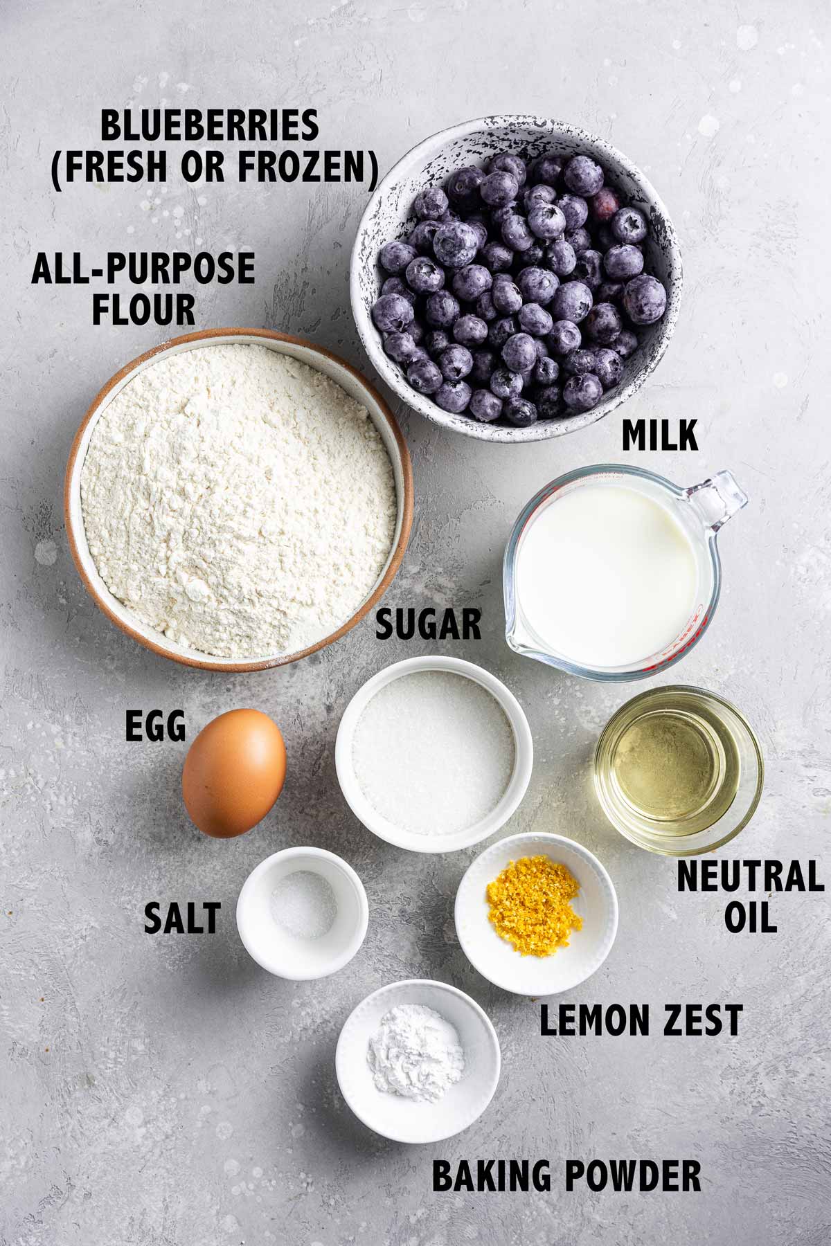 photo of ingredients used to make low sugar blueberry muffins