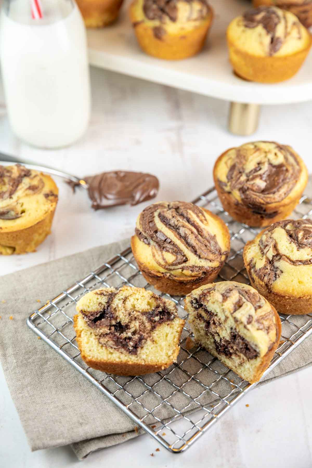 cupcake cut in half to reveal swirls of nutella inside