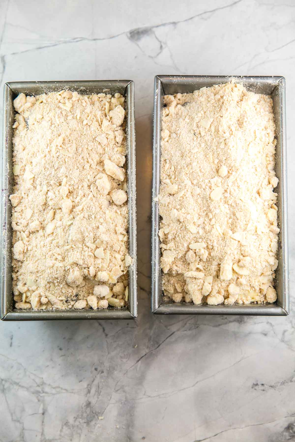 two unbaked loaves of babka in loaf pans