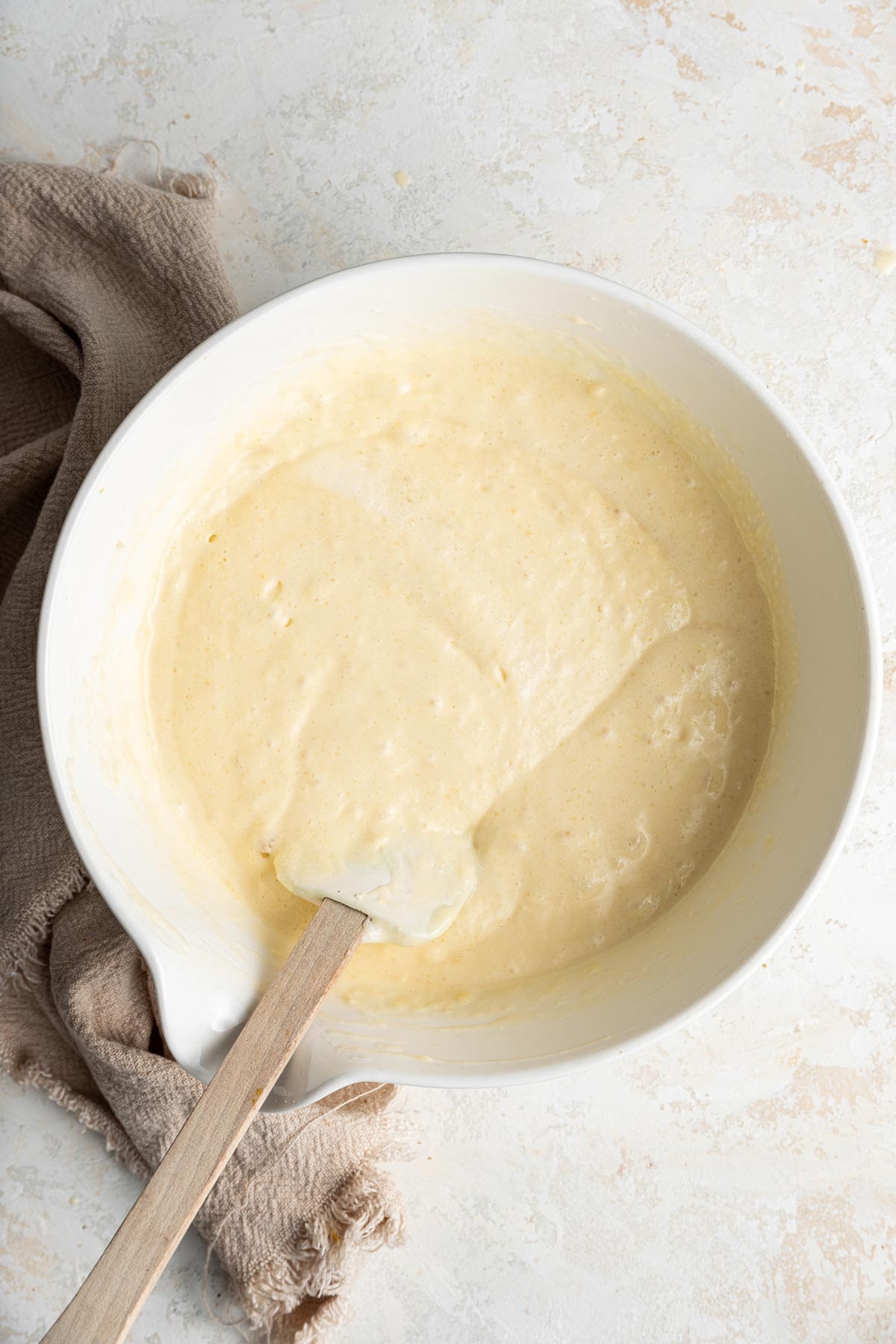 waffle batter ready to be poured into a waffle iron