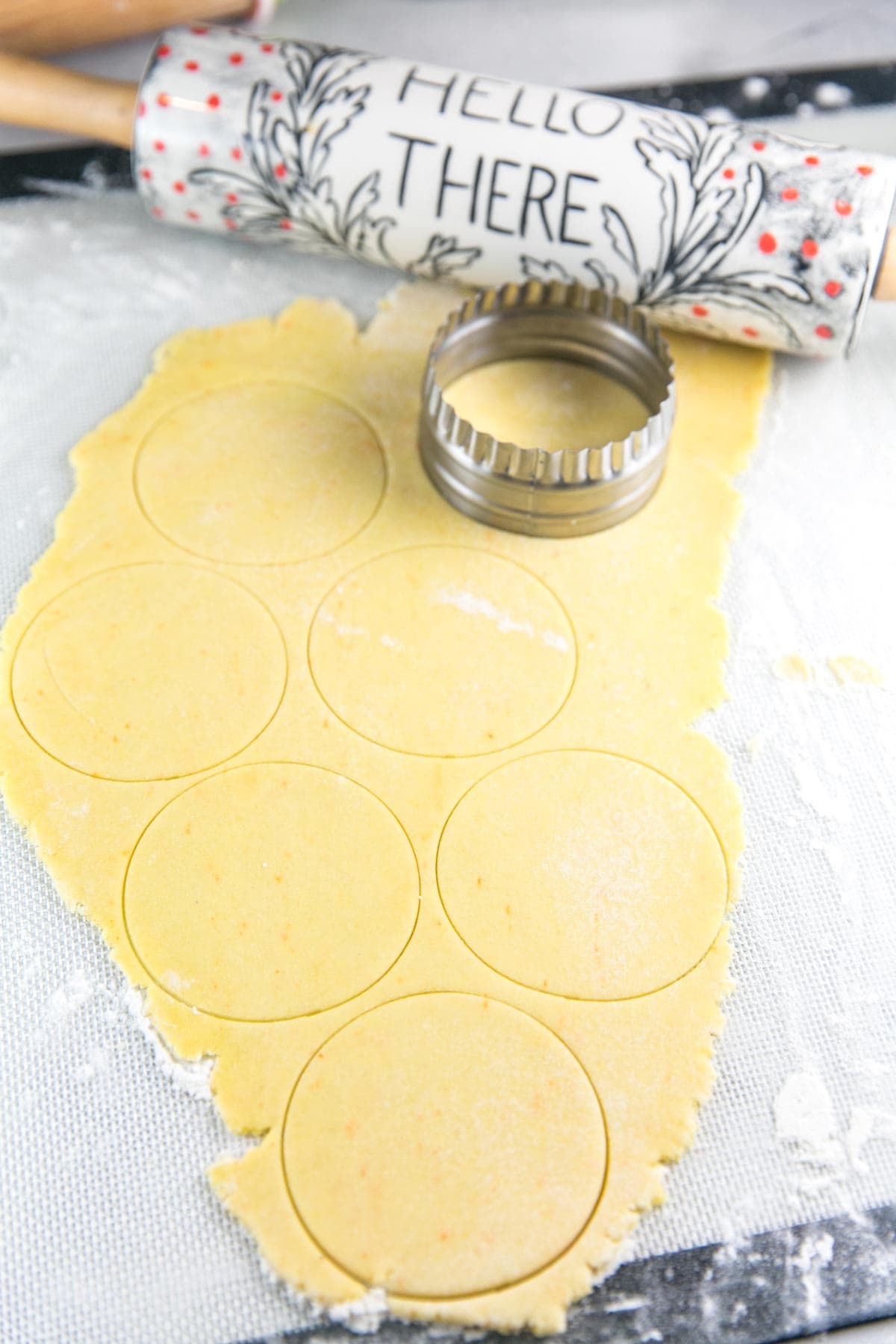 dough rolled out thinly and cut into circles