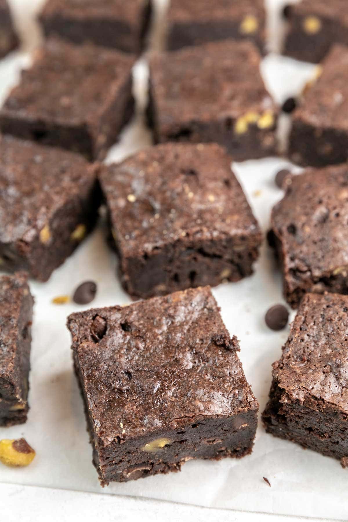 brownie with a crackly shiny top and a thick fudgy center