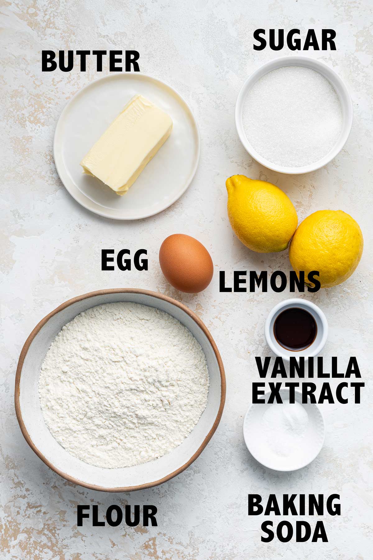 overhead photo of all the ingredients necessary to make lemon sugar cookies