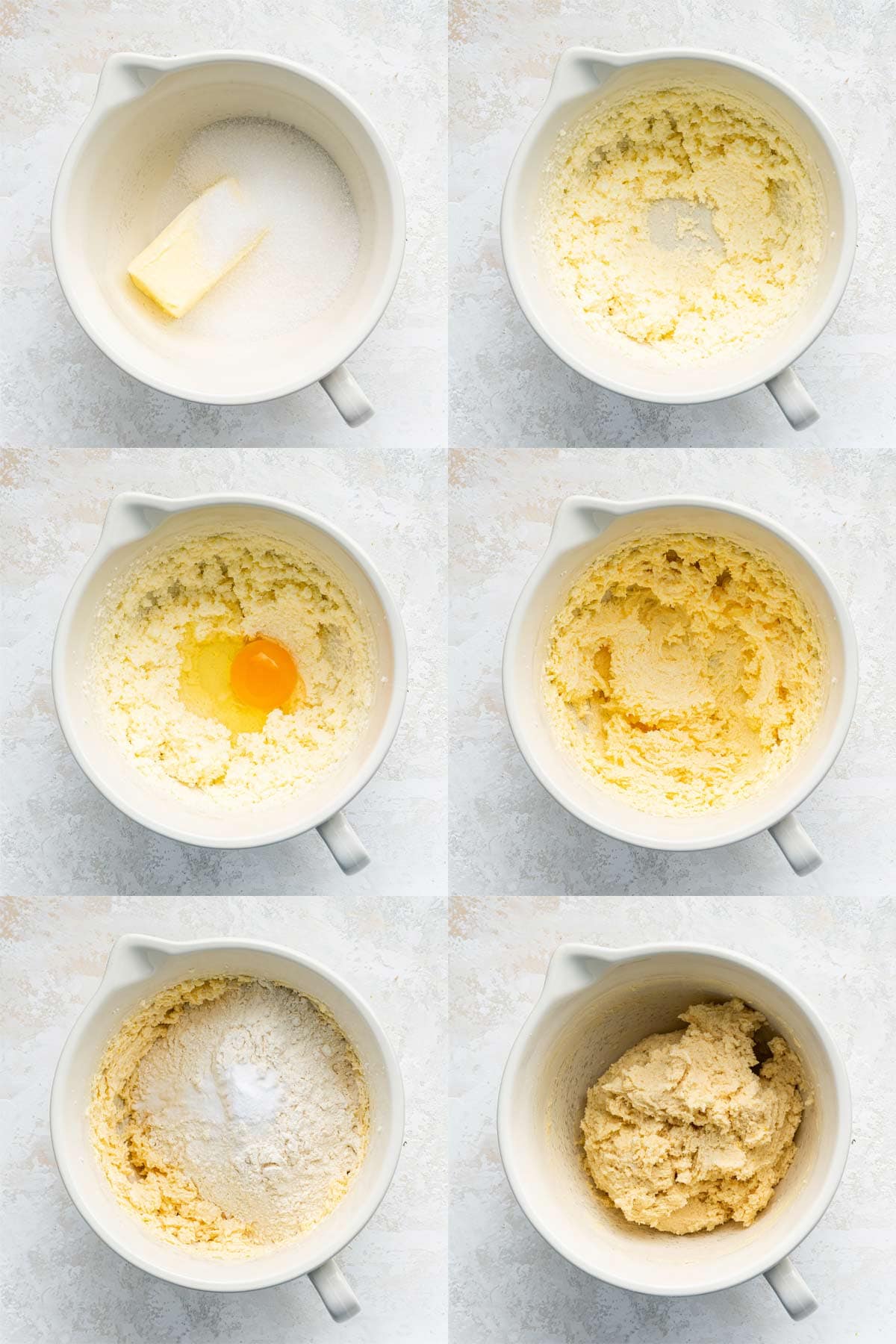 step by step photos showing how to mix the cookie dough