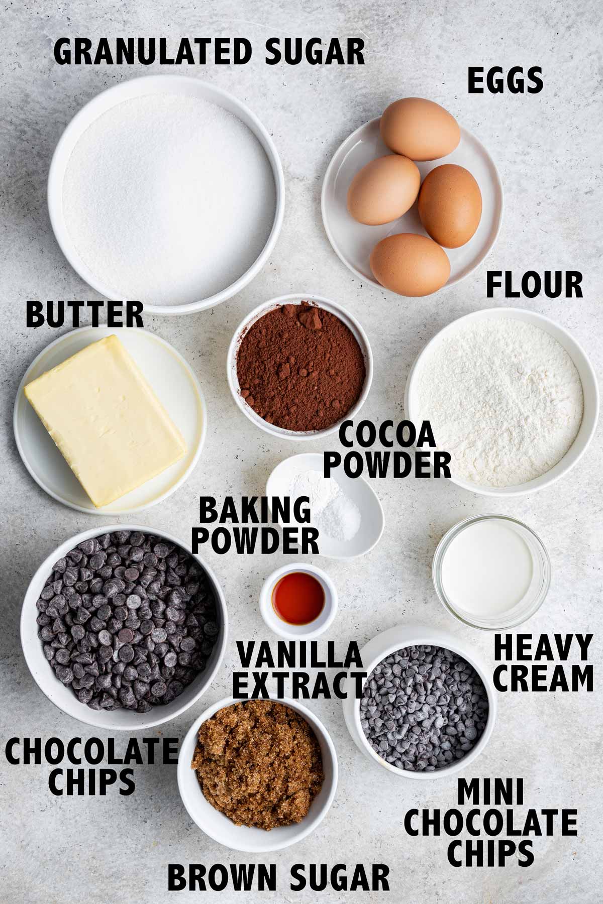 overhead image of all the ingredients used to make cookie dough brownies