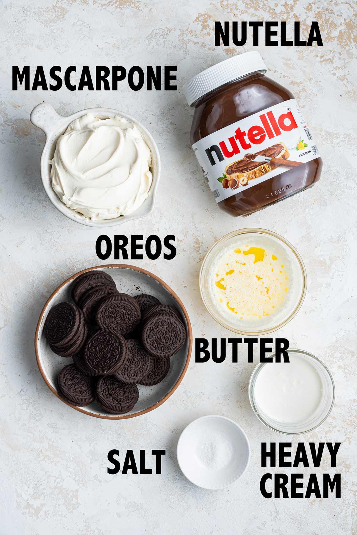 ingredients needed to make an oreo crust and nutella pie filling