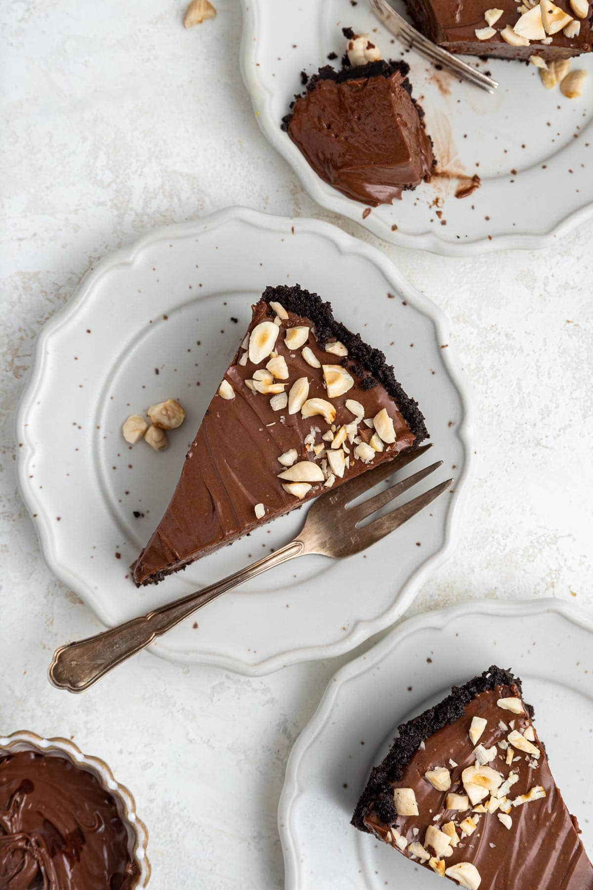 three slices of nutella pie on dessert plates