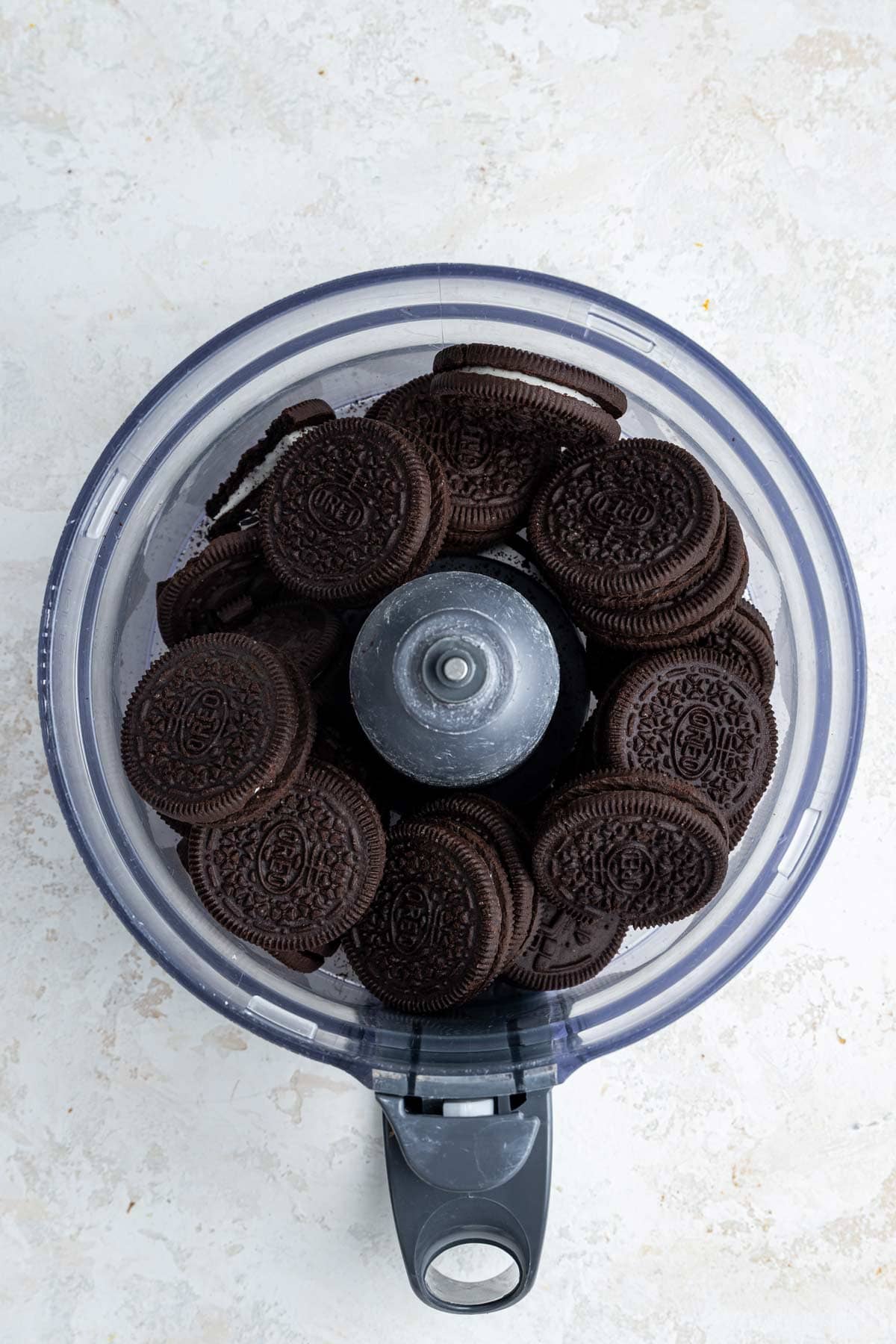 oreo sandwich cookies in a food processor