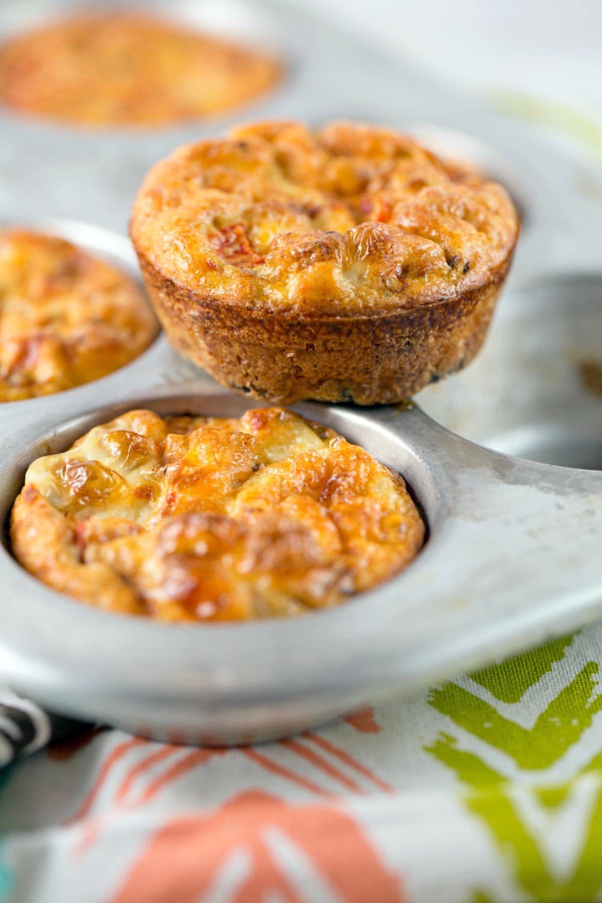 side view of a southwestern egg muffin showing the crispy top