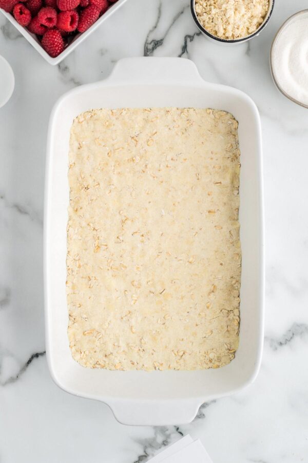 Baking dish with a crust mixture pressed into the bottom. 