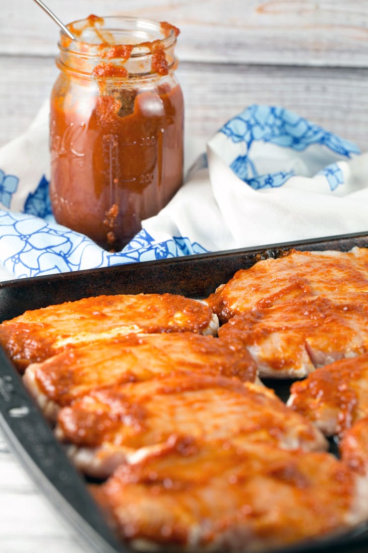 chicken covered with homemade peach bbq sauce