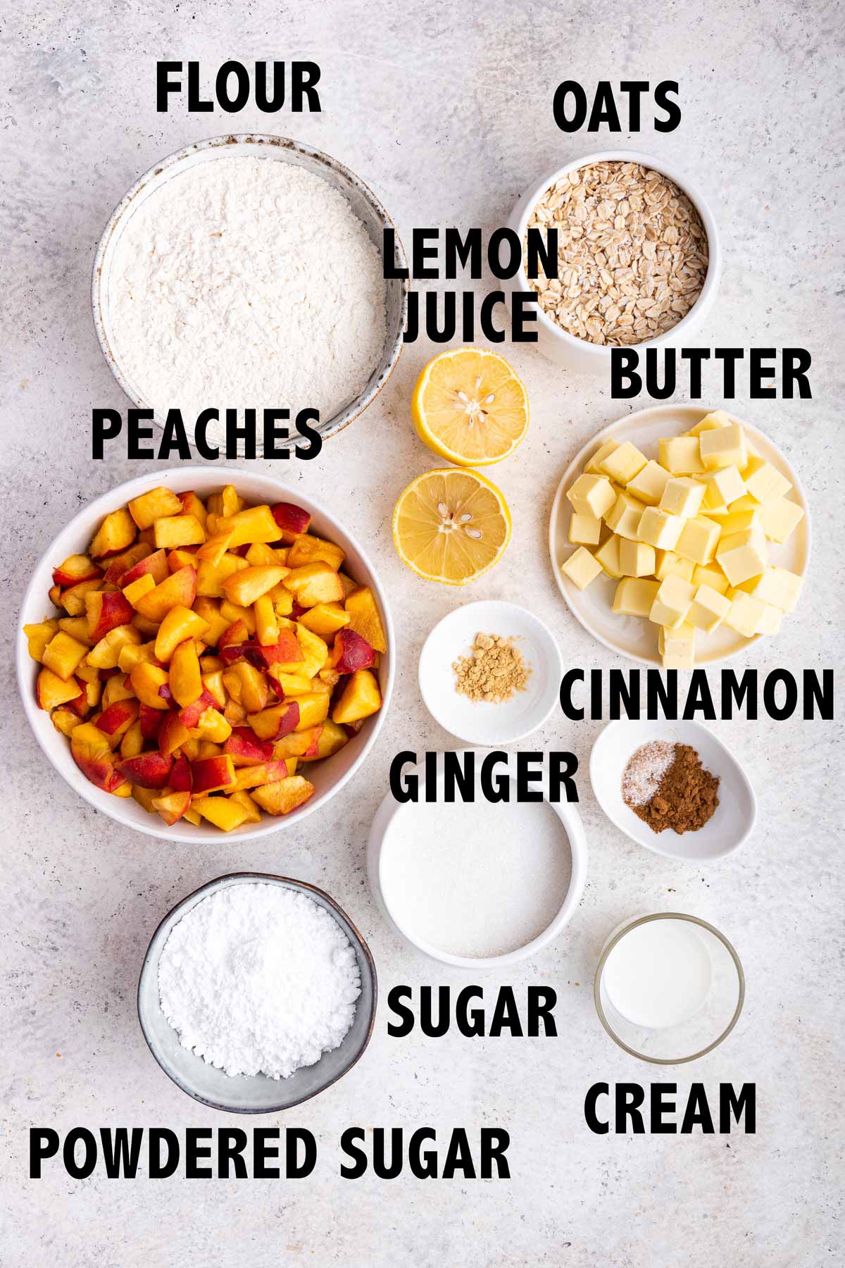 picture of all the ingredients used to make peach pie bars