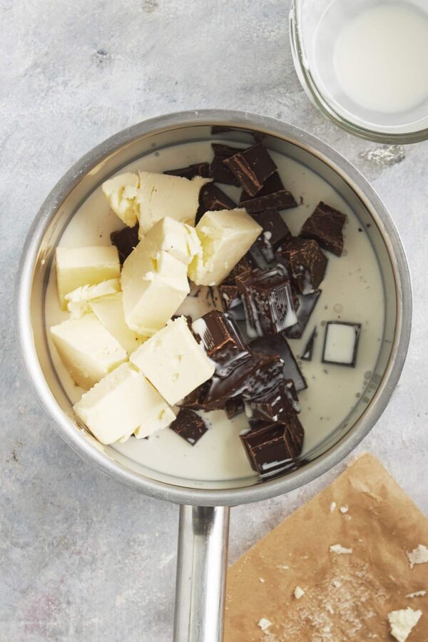 butter, chocolate, and heavy cream in a small saucepan.