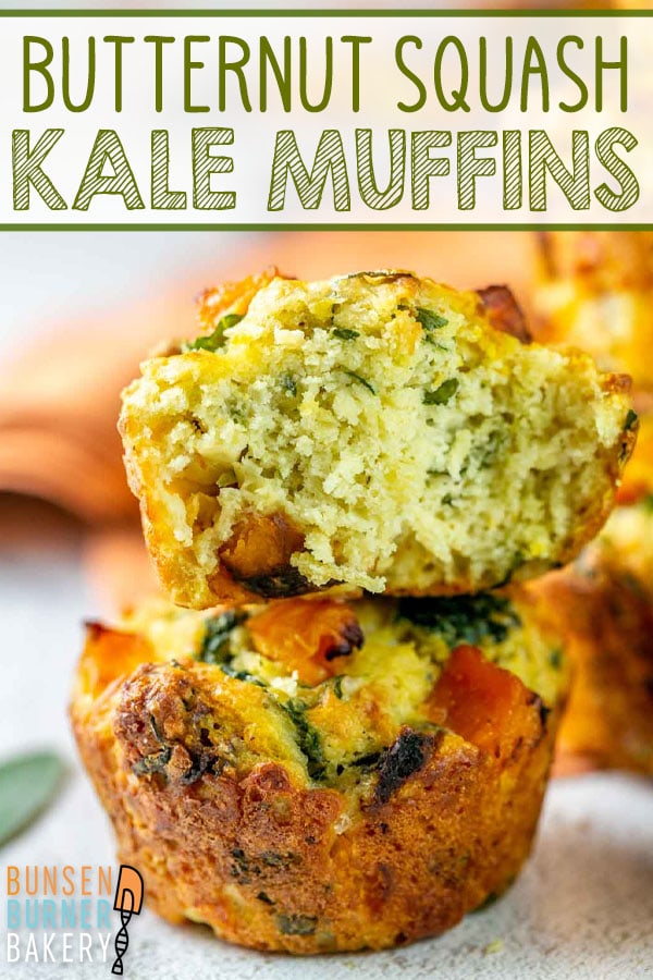 Savory Butternut Squash Muffins with roasted butternut squash, kale, sage, and Parmesan cheese, are easy-to-make flavorful muffins, packed full of fall flavors.