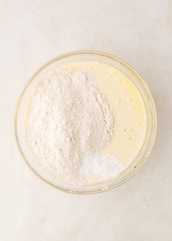 dry ingredients added to coconut cake batter.