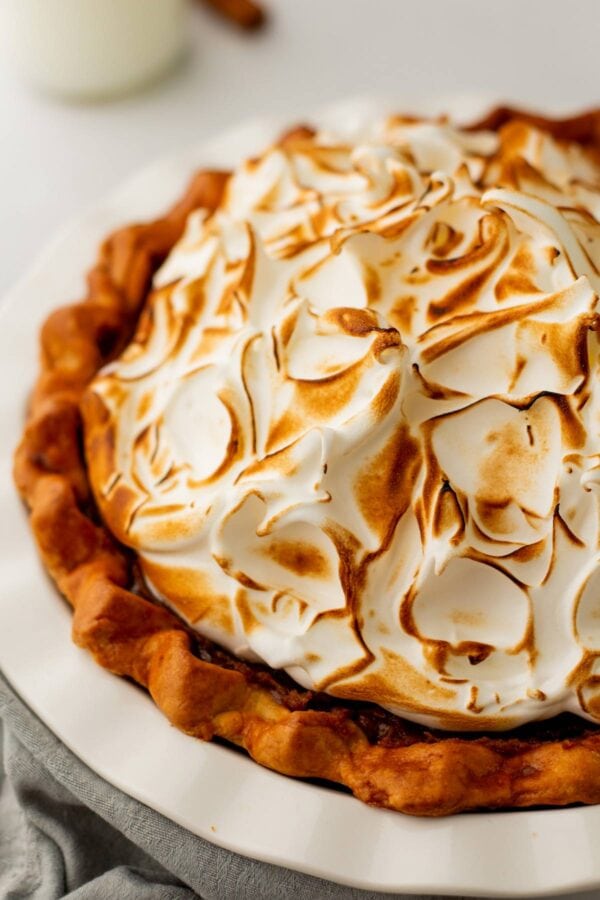 toasted merinugue topping a pie.