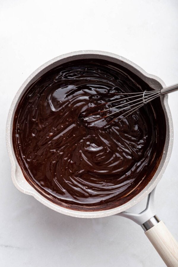 melted chocolate ganache in a small saucepan.