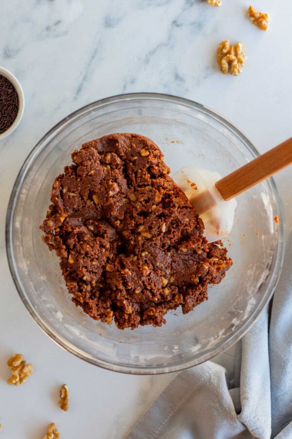 sticky rum ball dough in a mixing bowl.