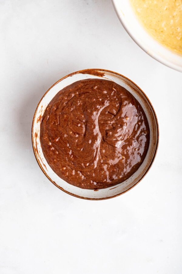 chocolate cake batter to make a swirled bundt cake.