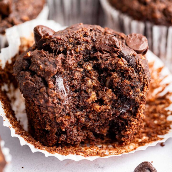 gluten-free dairy-free chocolate tahini muffins with a fudgy center