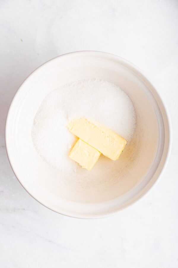 butter and sugar in a mixing bowl.