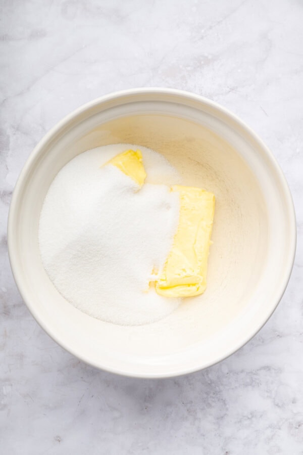 butter and sugar in a mixing bowl.