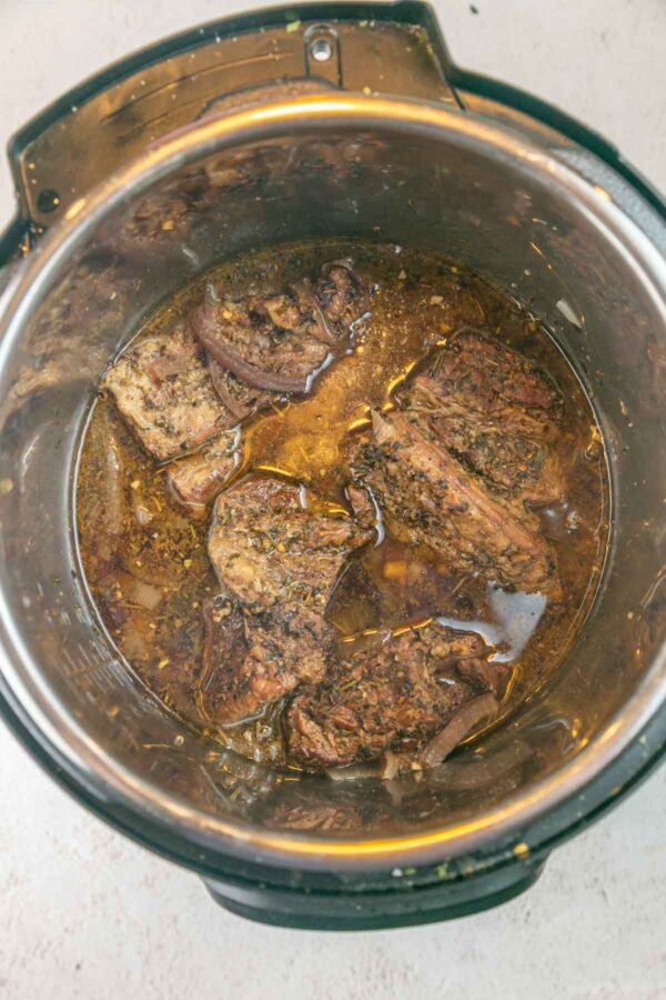 homemade beef gyros in an instant pot after natural release.