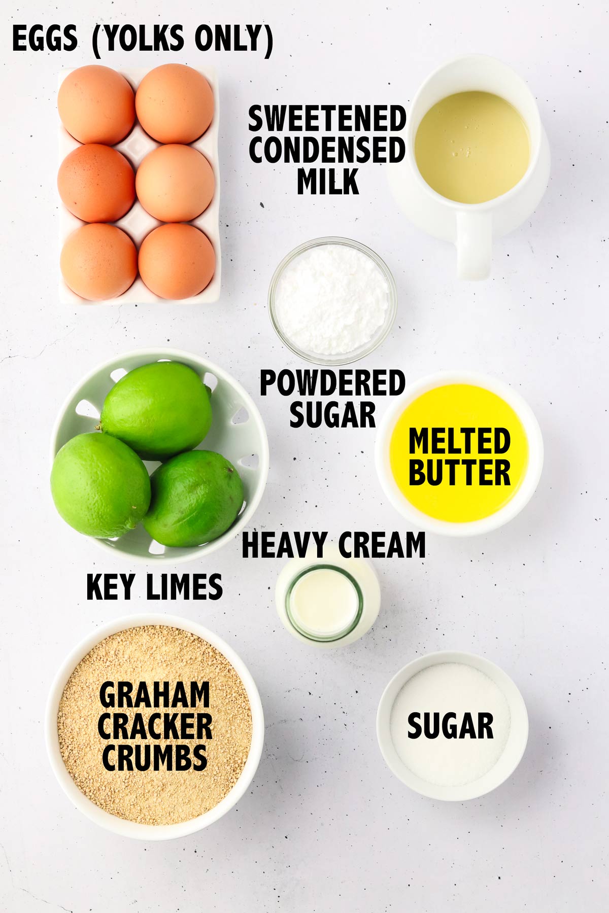 overhead view of ingredients used to make key lime pie bars.