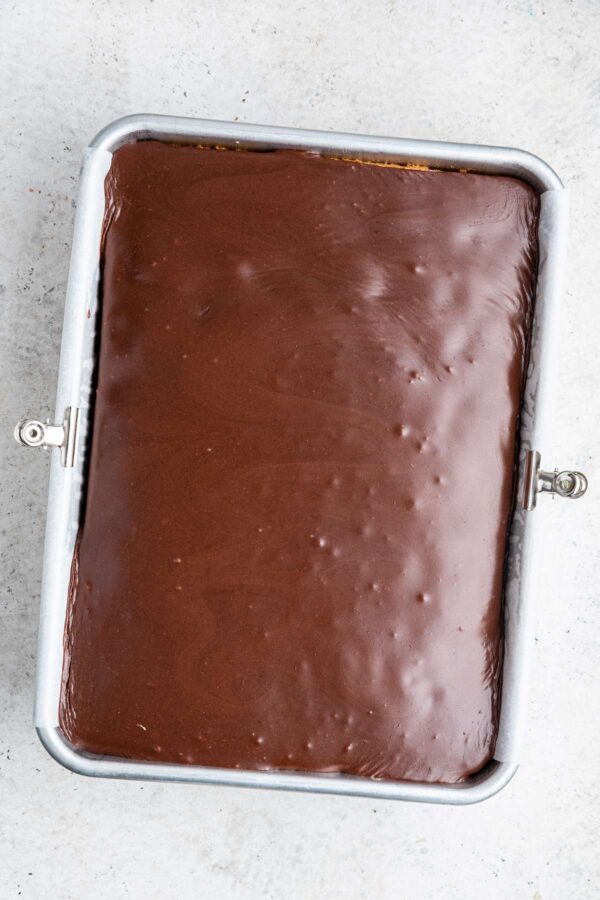 chocolate chip pound cake frosted with a silky smooth hot fudge glaze.