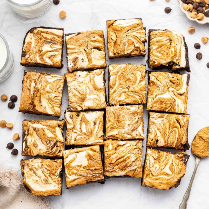 brownies covered with toasted marshmallow fluff and peanut butter.