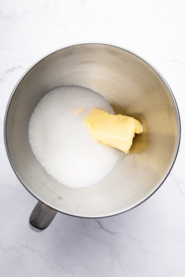 butter and sugar in a mixing bowl.