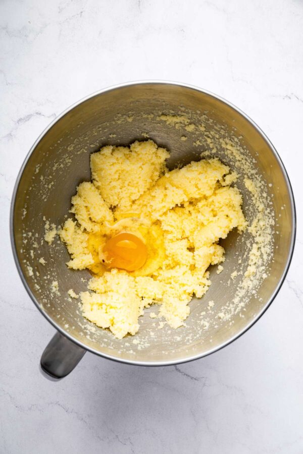 creamed butter and sugar with an egg.