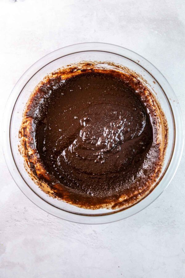 brownie batter in a mixing bowl.