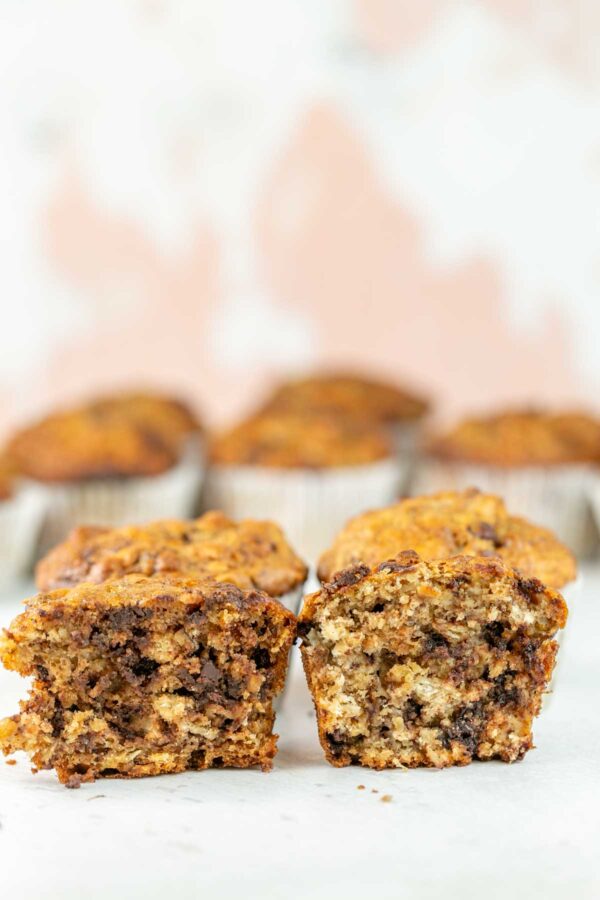 side by side view of the inside of a dense muffin and a light fluffy muffin.