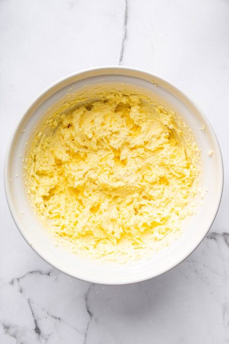 creamed butter and sugar in a mixing bowl.