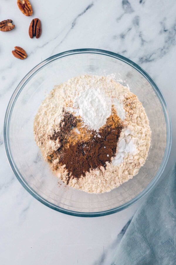 flour and spices in a mixing bowl.