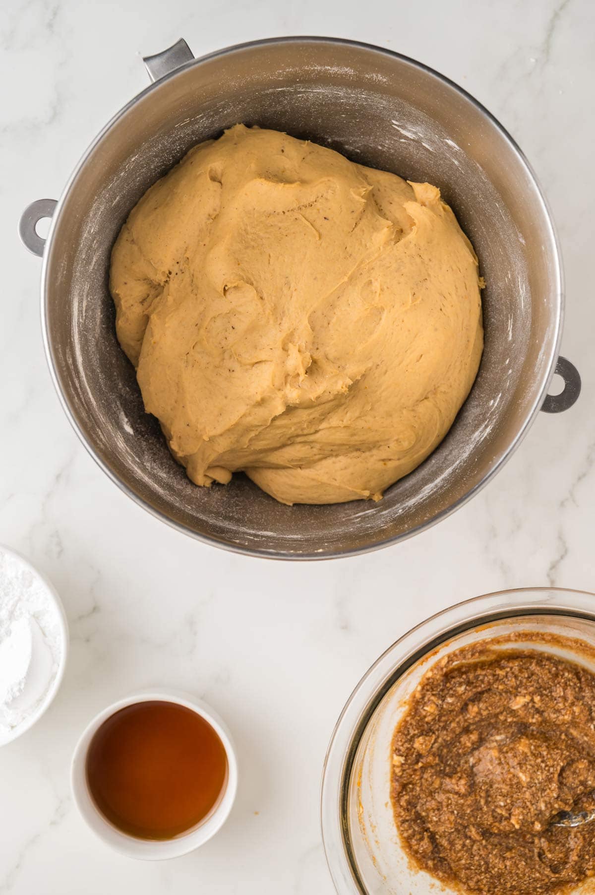 yeast dough after the first rise which has doubled in size.