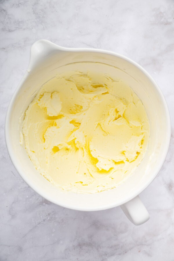 whipped butter in a mixing bowl.