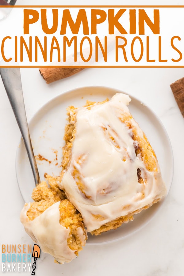 Treat your fall mornings to soft and fluffy pumpkin cinnamon rolls swirled with warm spices and topped with maple cream cheese icing.
