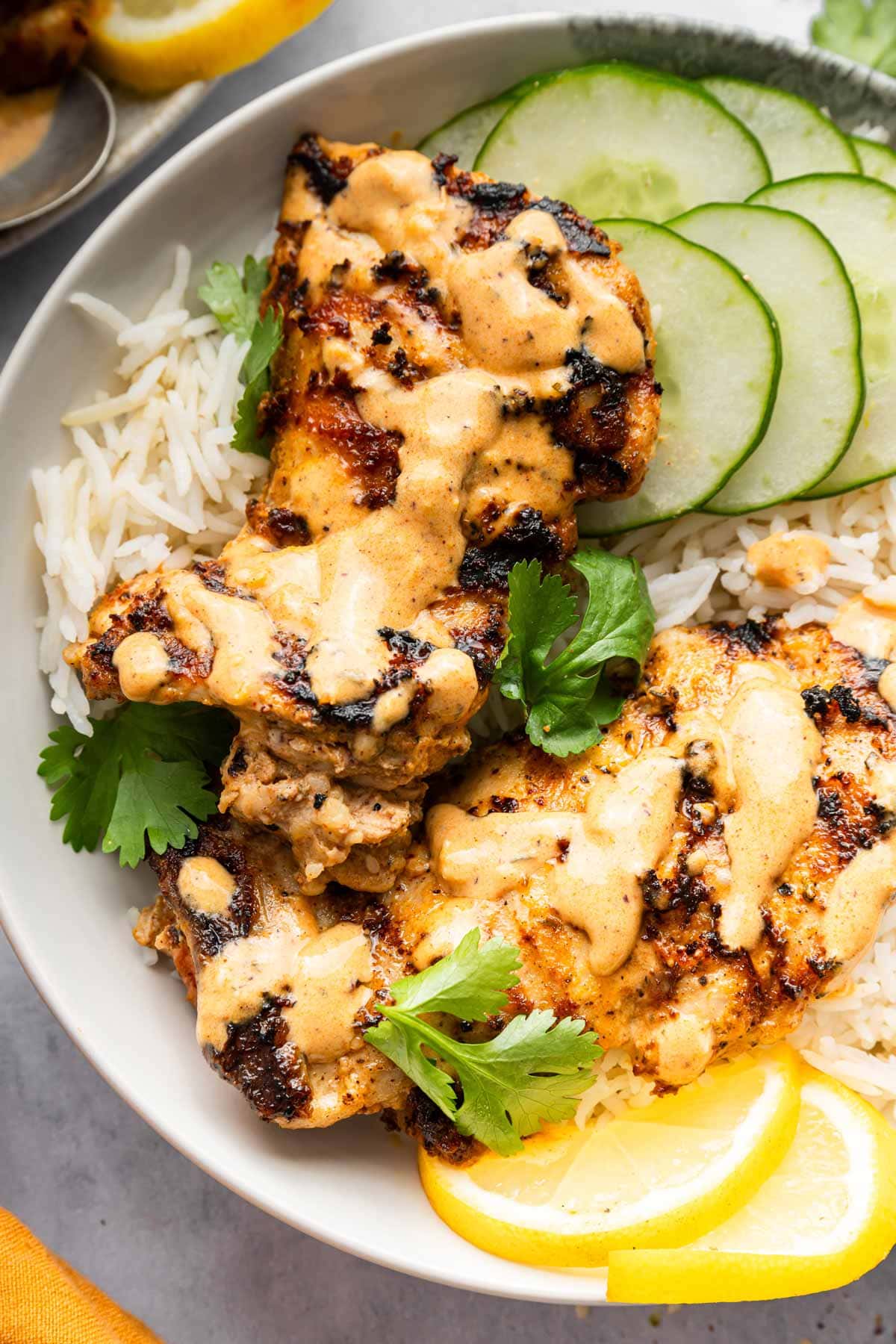 grilled chicken grain bowl with rice.