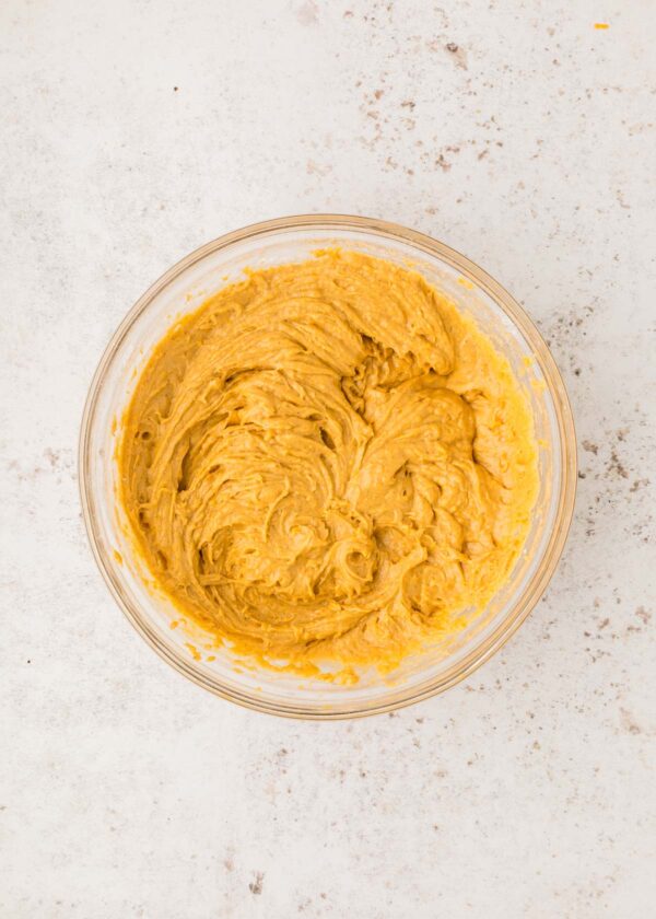 folding dry ingredients into the wet ingredients to make a quick bread.